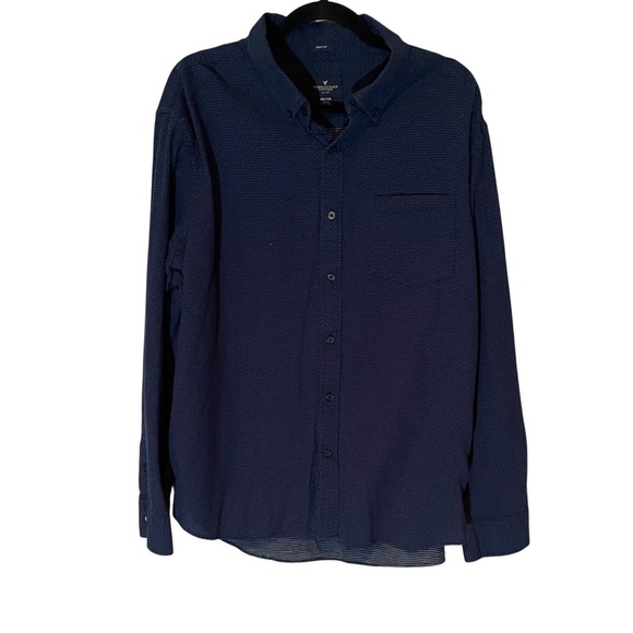 American Eagle Outfitters Other - American Eagle Outfitters Mens XXL Prep Fit Navy Blue Micro Dot Button Down